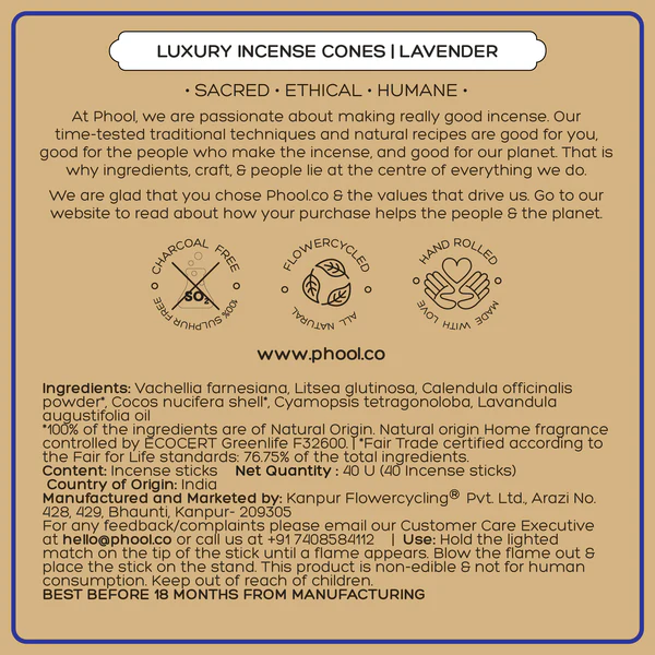 NATURAL INCENSE CONES - LAVENDER