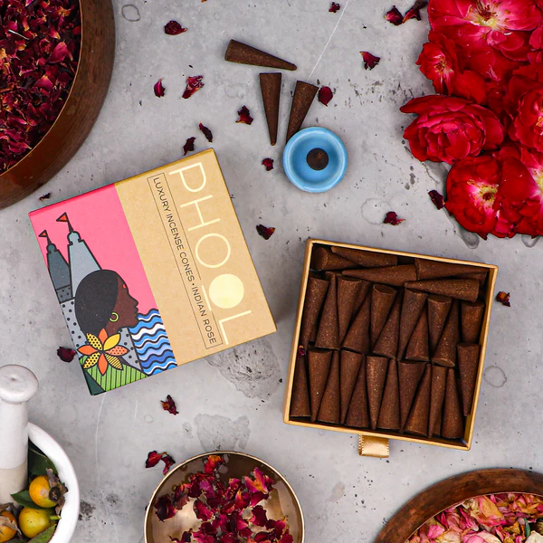NATURAL INCENSE CONES - INDIAN ROSE