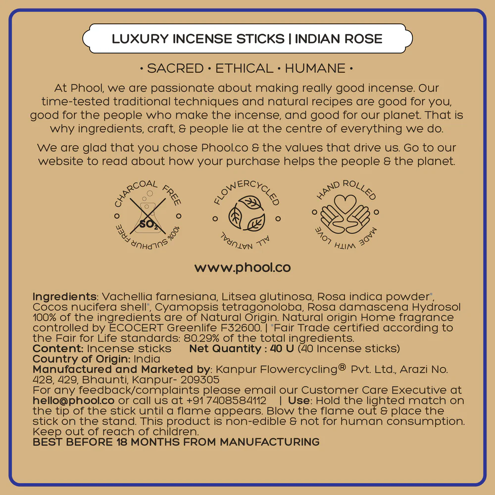 NATURAL INCENSE STICKS - INDIAN ROSE