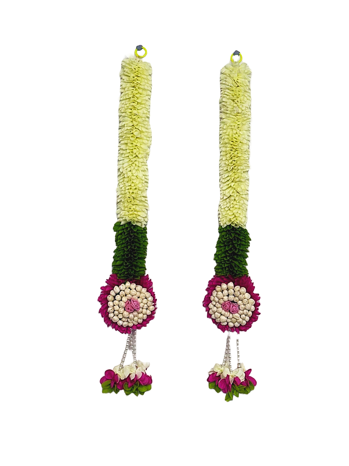Artificial flowers made of white cloth for hanging on walls or stair cases - Set of Two