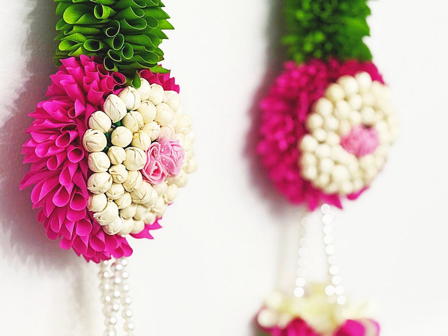 Artificial flowers made of white cloth for hanging on walls or stair cases - Set of Two