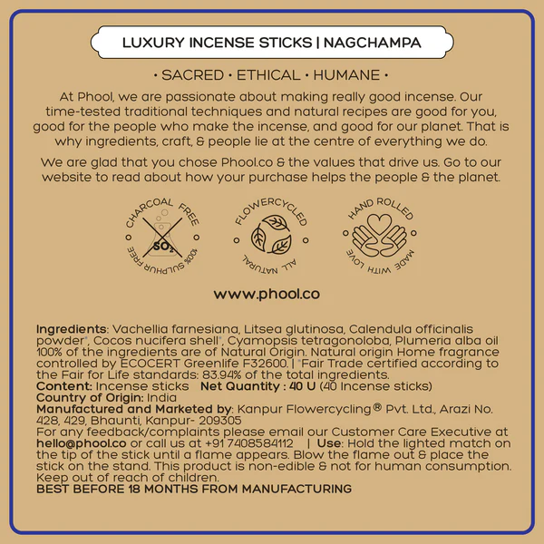 NATURAL INCENSE STICKS - NAGCHAMPA