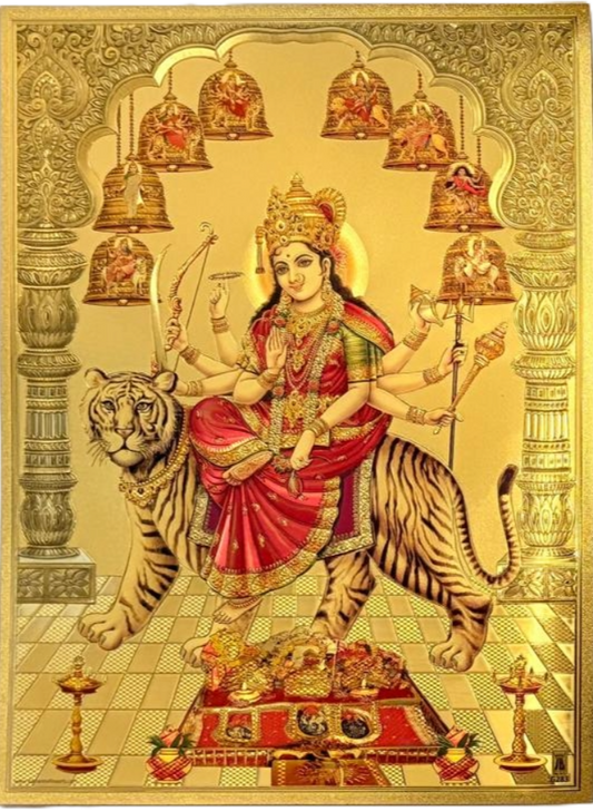 Durga devi seated on tiger with eight hands