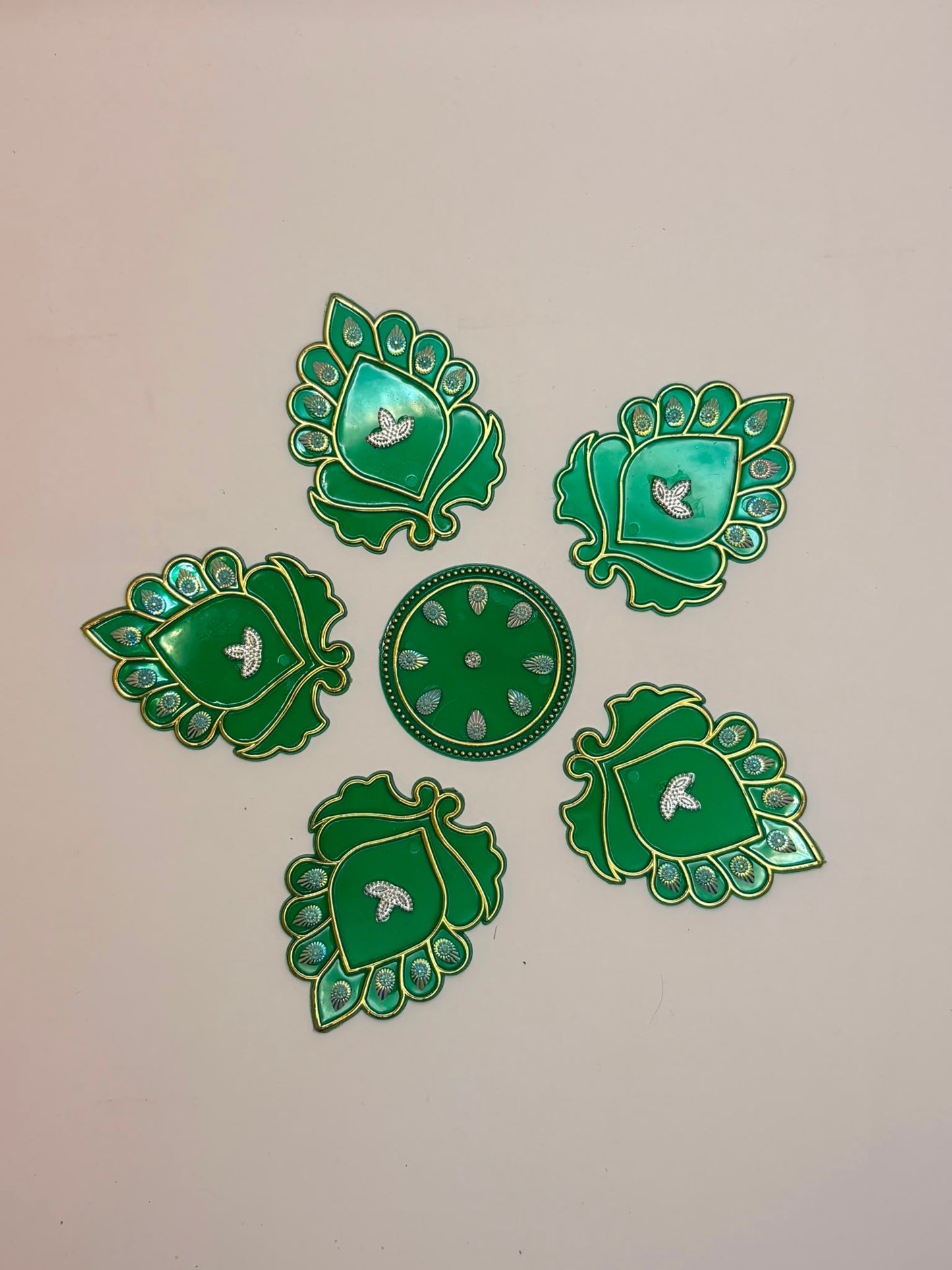 Acrylic Ambi Design Rangoli Diwali, New Year Wall/Indoor, Outdoor and Floor Decor – 6 Piece Acrylic Home Decoration Rangoli green colour