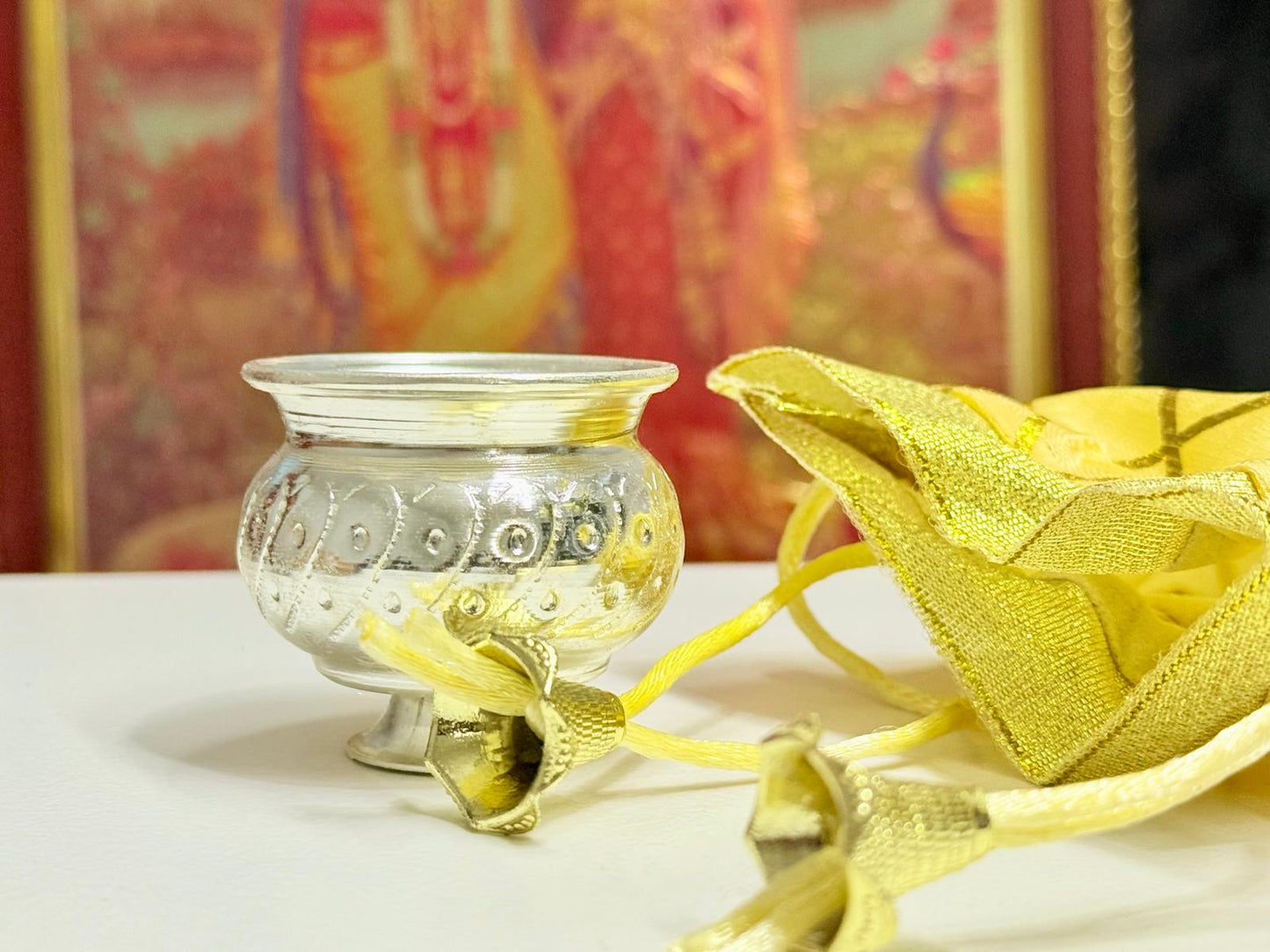 German silver NAKKASHI CUP with stand/ kumkum/ Prasad/ bhog prasadi bowl
