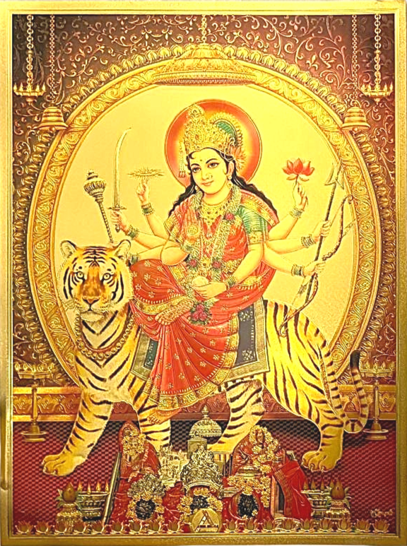 Durga devi seated on tiger with eight hands