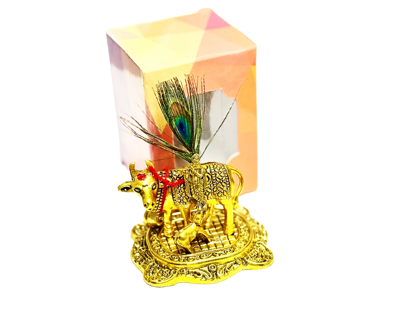 Gold plated gomatha with peacock feather for return gifts