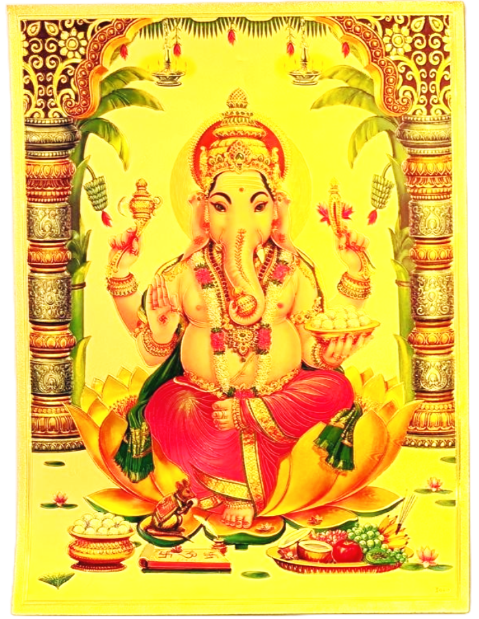Lord Ganapati printed on golden fibre sheet multiple sizes 12 * 9 inches and 17 * 12 inches