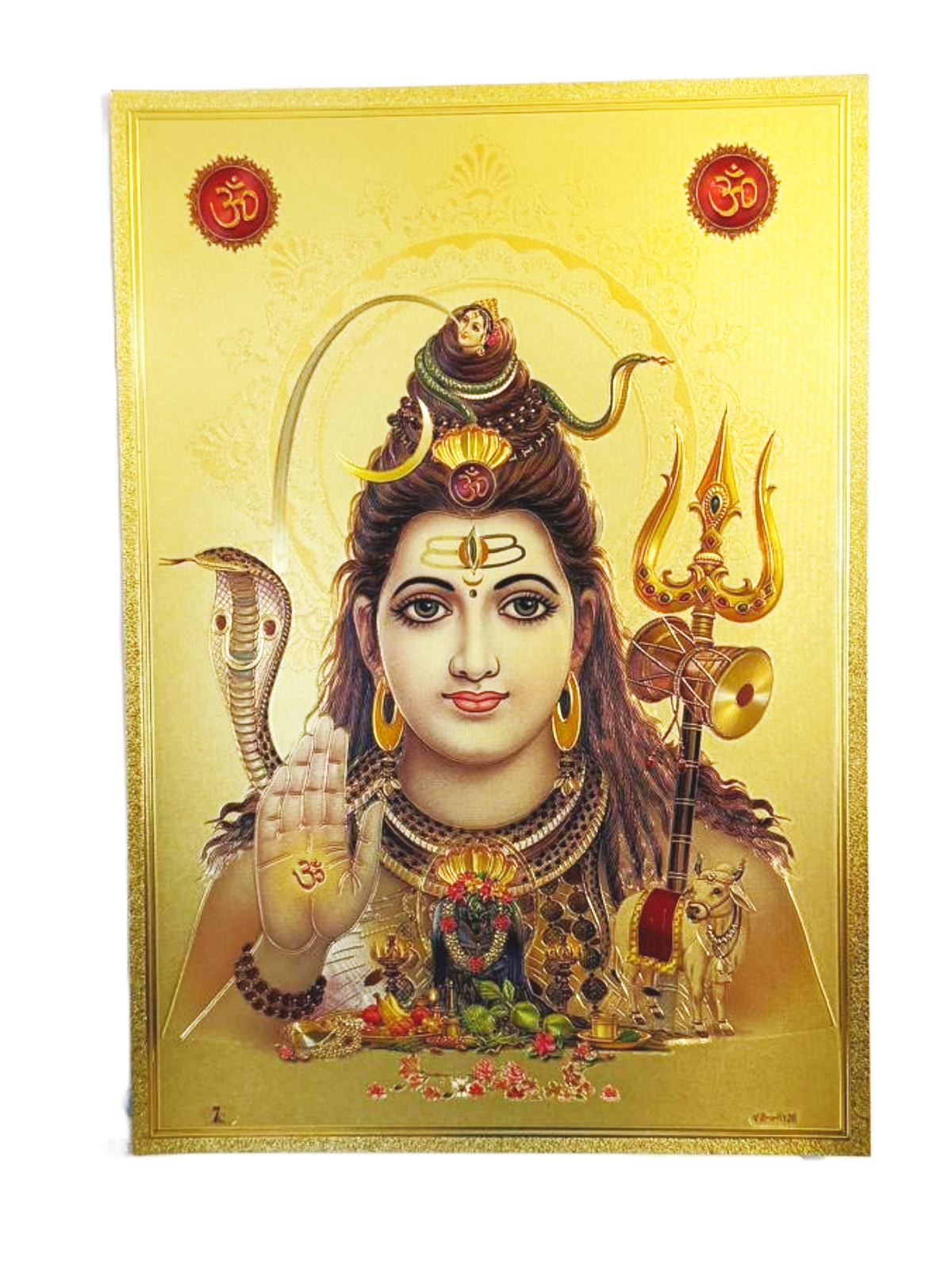 Lord shiva with nandi printed on golden fibre sheet (12 * 9 inches)