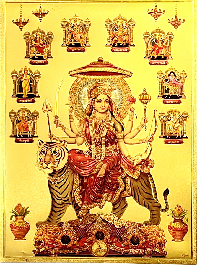 Durga devi seated on tiger with eight hands