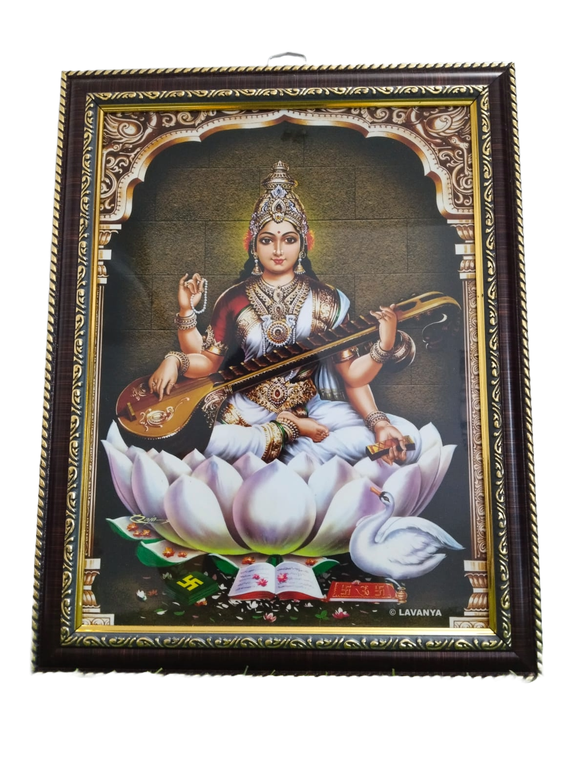 Saraswati Mata Glossy Photo Frame, Handcrafted Photo Frame (12 * 9 inches)