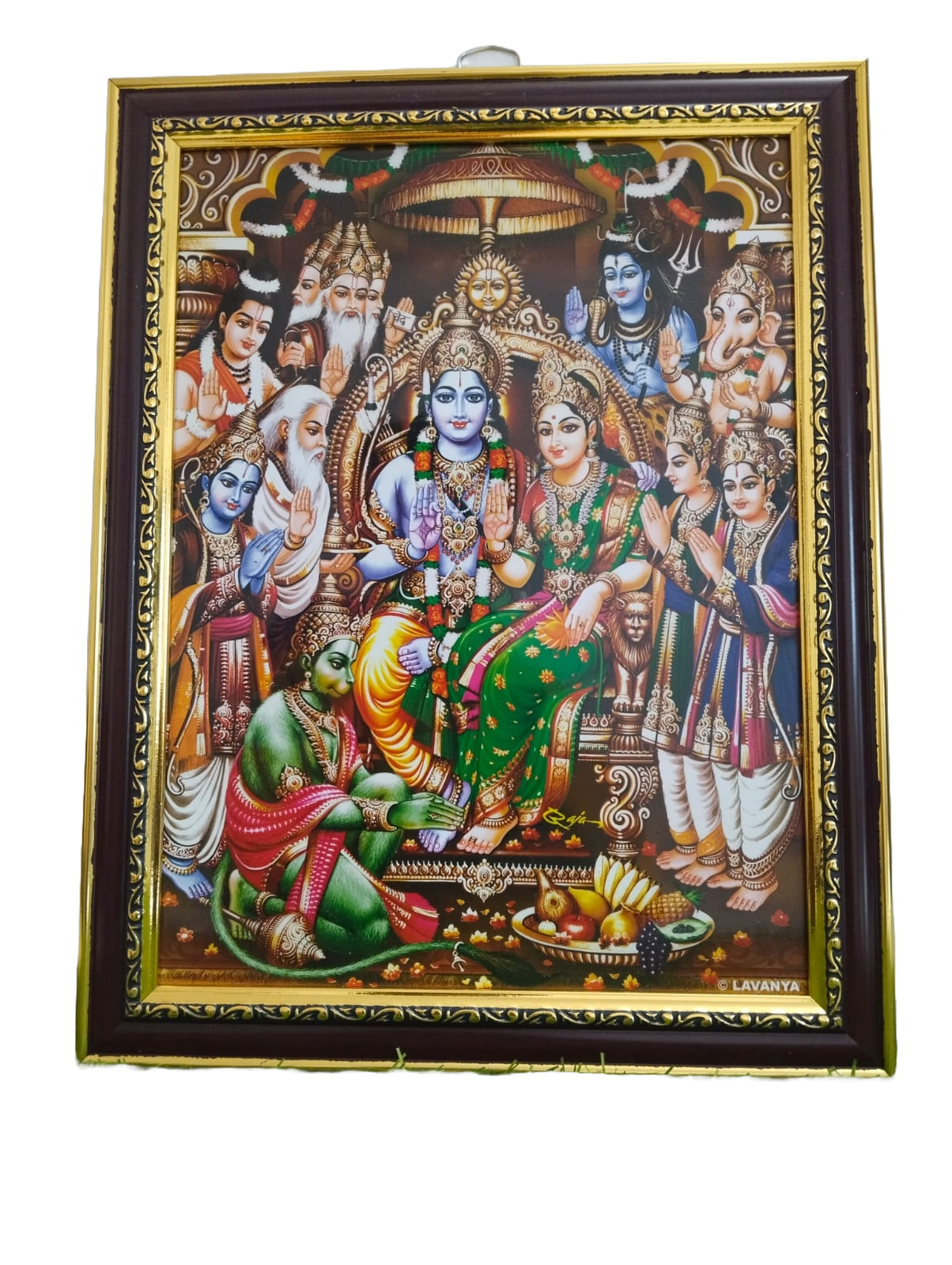 Lord Ram Darbar Art, Pooja Room Decor with Religious Frame Online (12 * 9 inches) - Ram Sita Frame Perfect for Wall Hanging