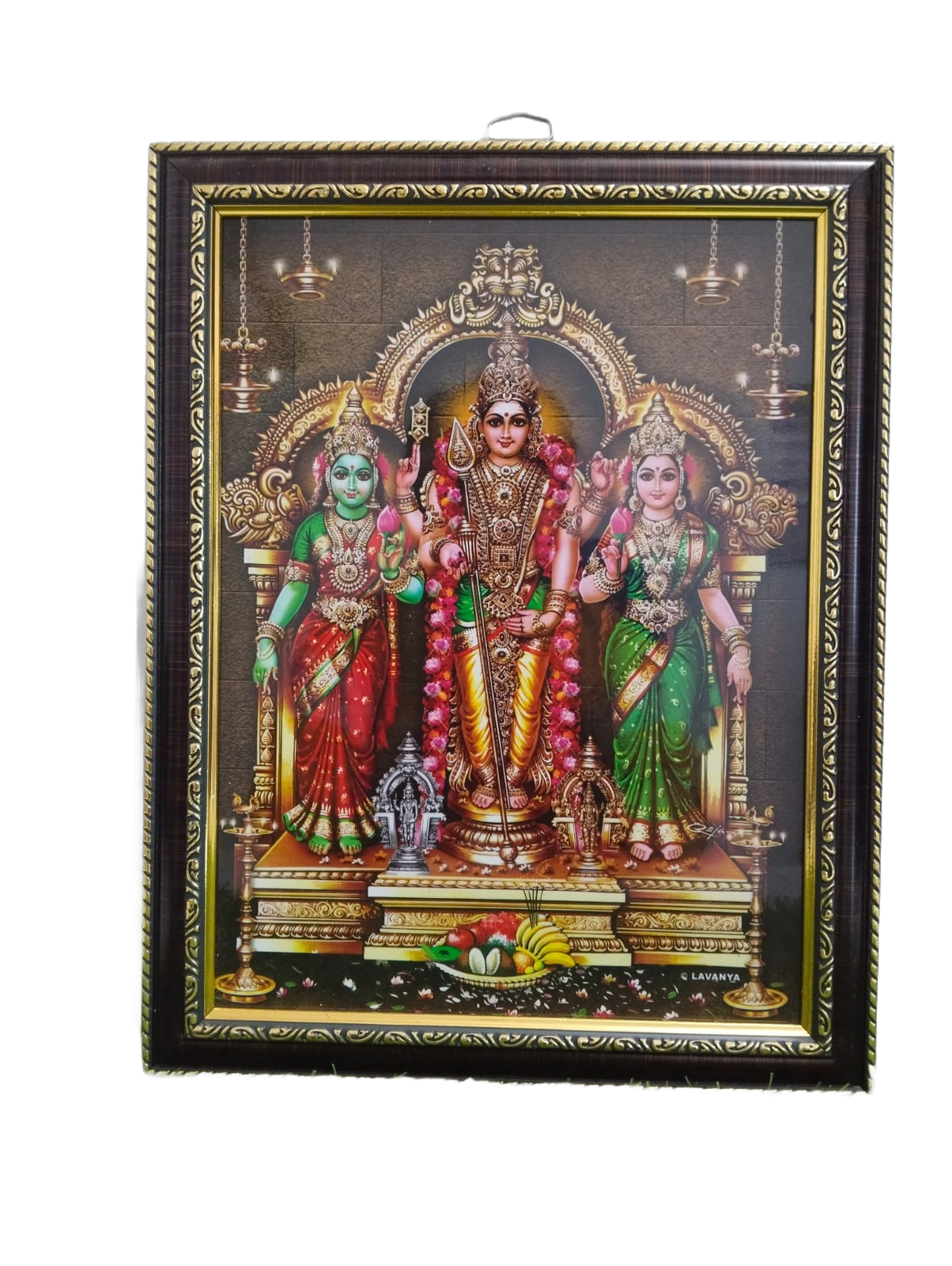 Lord Murugan Valli Deivanai Subramanya Swamy Wall Painting Framed Home Decor (12 * 9 inches)