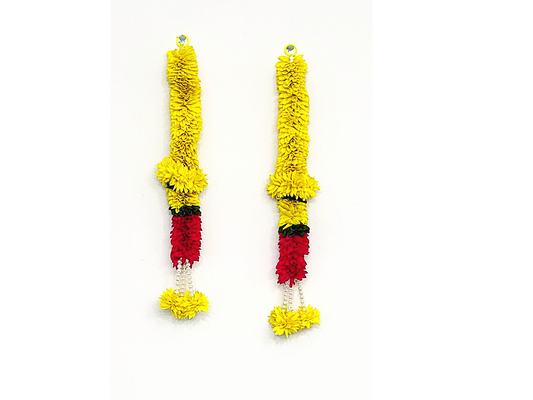 Artificial flowers made of yellow cloth for hanging on walls or stair cases - Set of Two