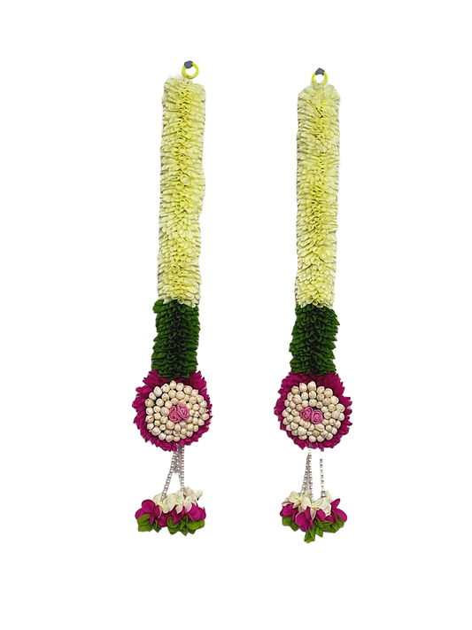 Artificial flowers made of white cloth for hanging on walls or stair cases - Set of Two