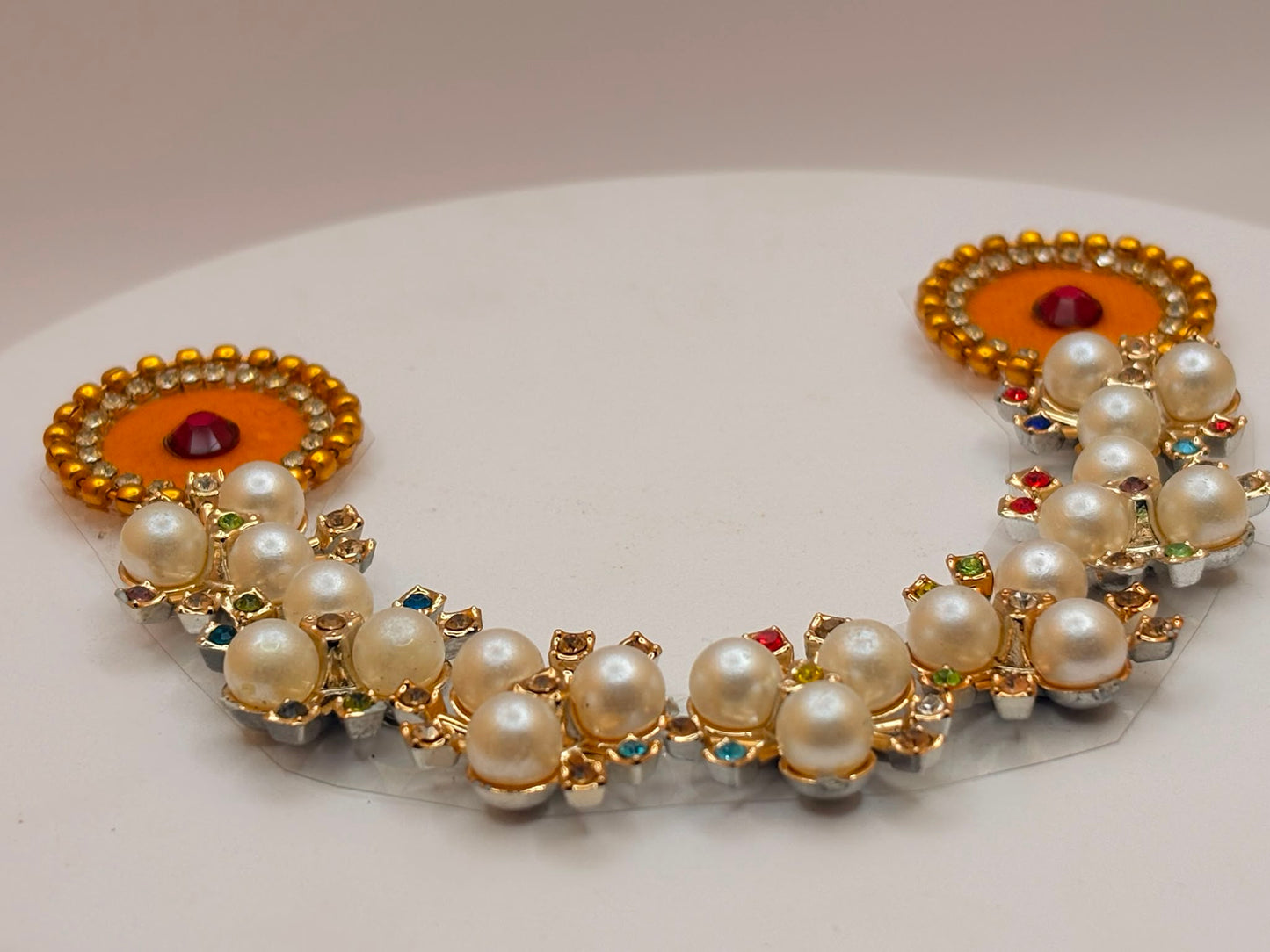 Round Pearl Stone Malaas | Vastram for God Frames 9X9 cm