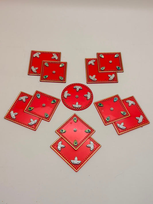 Baby Rangoli square red small