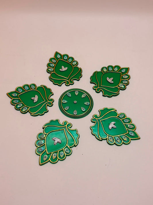 Acrylic Ambi Design Rangoli Diwali, New Year Wall/Indoor, Outdoor and Floor Decor – 6 Piece Acrylic Home Decoration Rangoli green colour