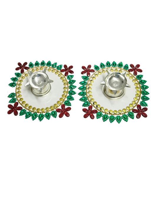 Deepam/Diya base/Floor protection for oil based lamps (set of 2) - green red