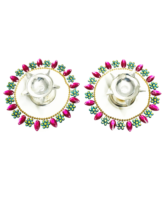 Deepam/Diya base/Floor protection for oil based lamps (set of 2) - Pink