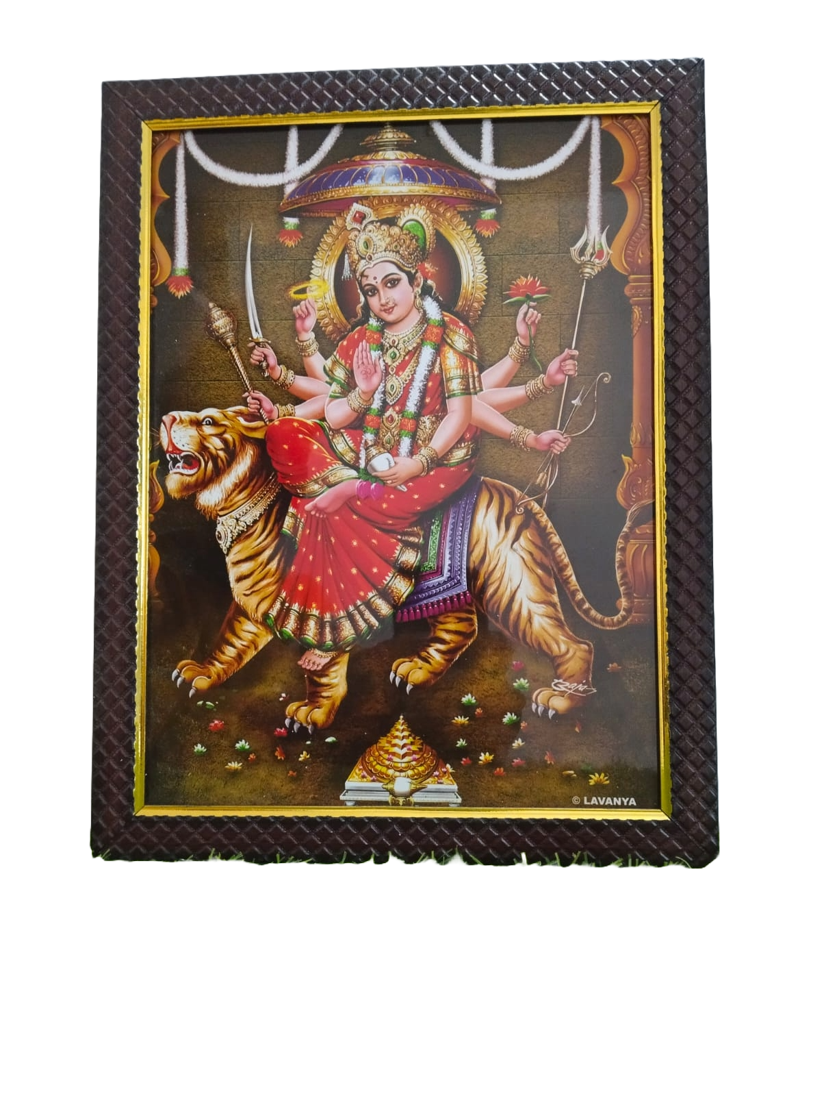 Durga Mata Wooden Photo Frame | God Religious Framed Religious Frame (12 * 9 inches)