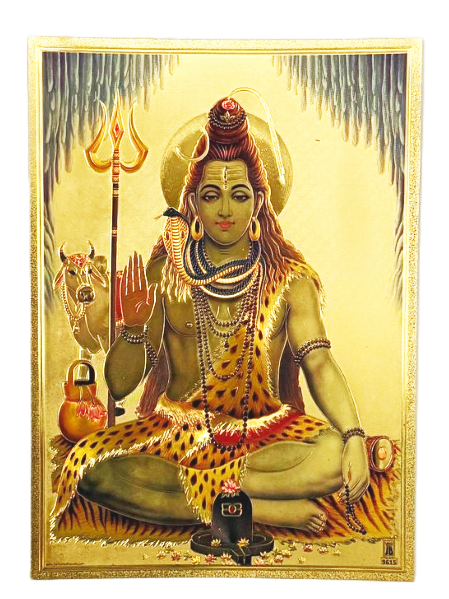 Lord shiva with abhaya hastam and nandi in background golden fibre picture (12 * 9 inches)