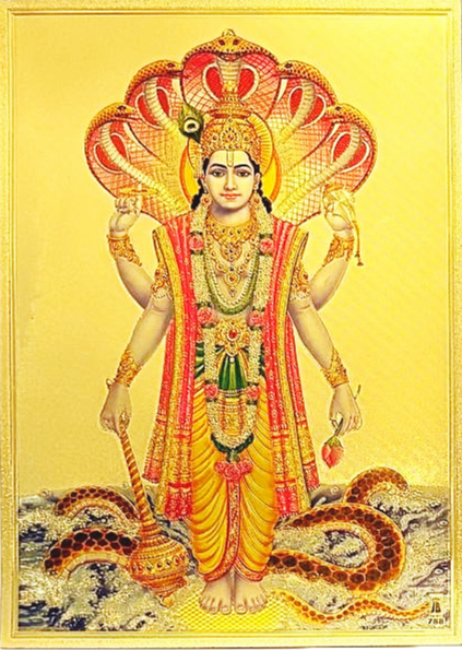 Lord vishnu printed on golden fibre sheet in multi sizes