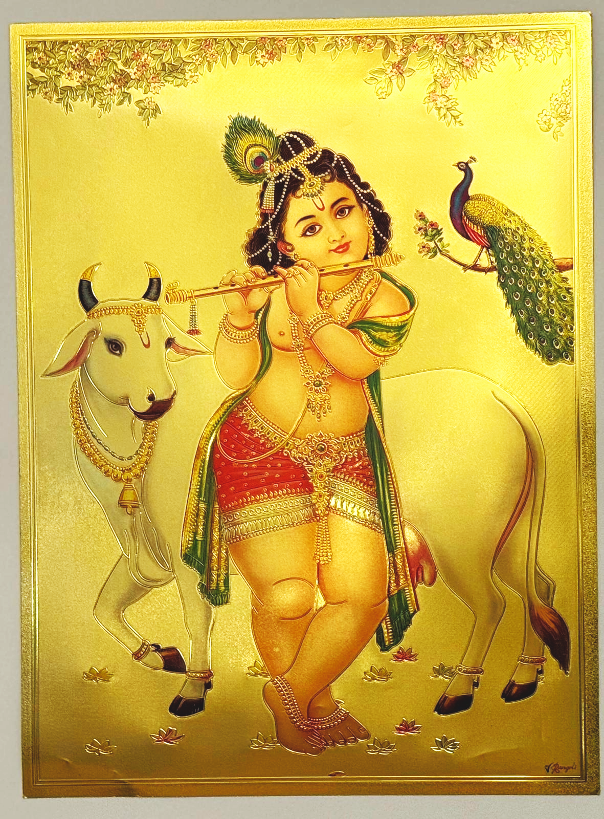 lord krishna printed on golden fibre sheet