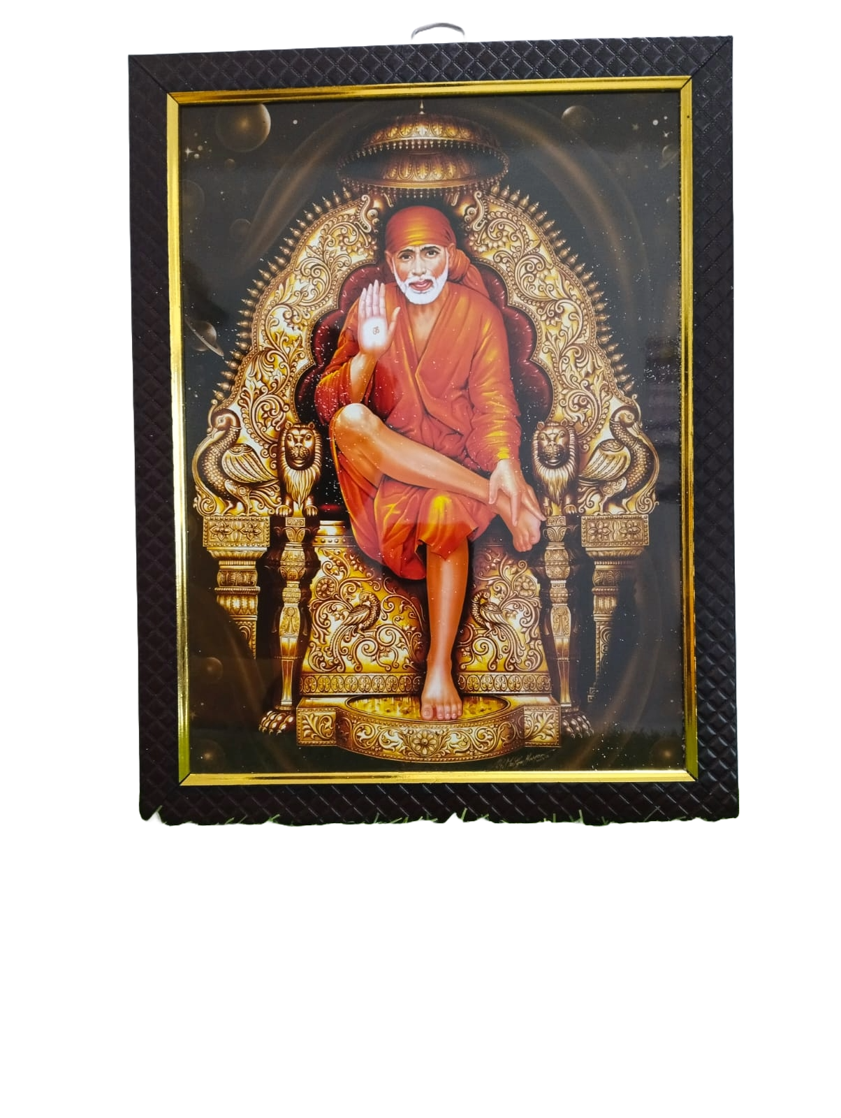 Digital Sai baba wooden photo frame with abhaya mudra (giving blessings) (12 * 9 inches)