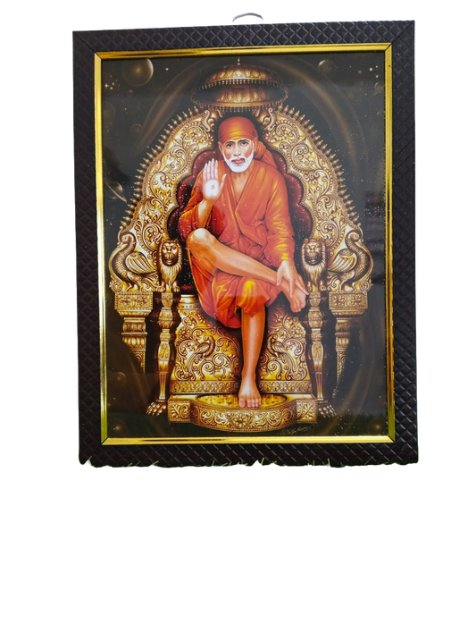 Digital Sai baba wooden photo frame with abhaya mudra (giving blessings) (12 * 9 inches)