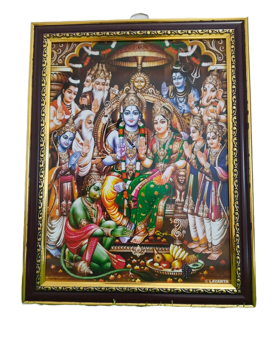 Lord Ram Darbar Art, Pooja Room Decor with Religious Frame Online (12 * 9 inches) - Ram Sita Frame Perfect for Wall Hanging